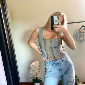 Handmade plaid grunge crop top with a hook & eye closure. Corset style.